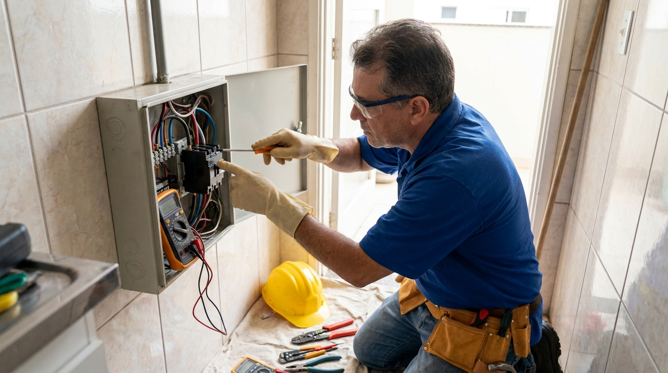 Eletricista instalando disjuntor em Feira de Santana‑BA